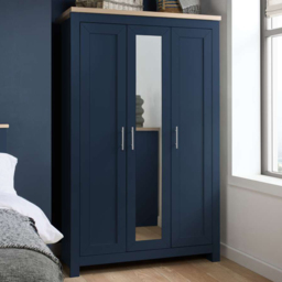 Birlea Highgate 3 Door Navy Blue and Oak Mirrored Wardrobe - thumbnail 1