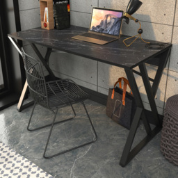 Decorotika Gyza Black Marble Effect Computer Desk with Metal Legs