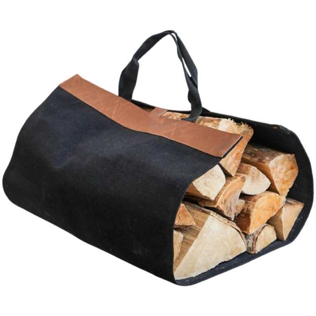 Ivyline Foldable Black Fabric Log Bag with Faux Leather Handles - image 1