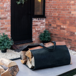 Ivyline Foldable Black Fabric Log Bag with Faux Leather Handles - thumbnail 2
