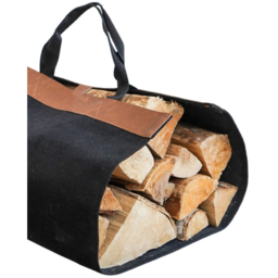 Ivyline Foldable Black Fabric Log Bag with Faux Leather Handles - thumbnail 3