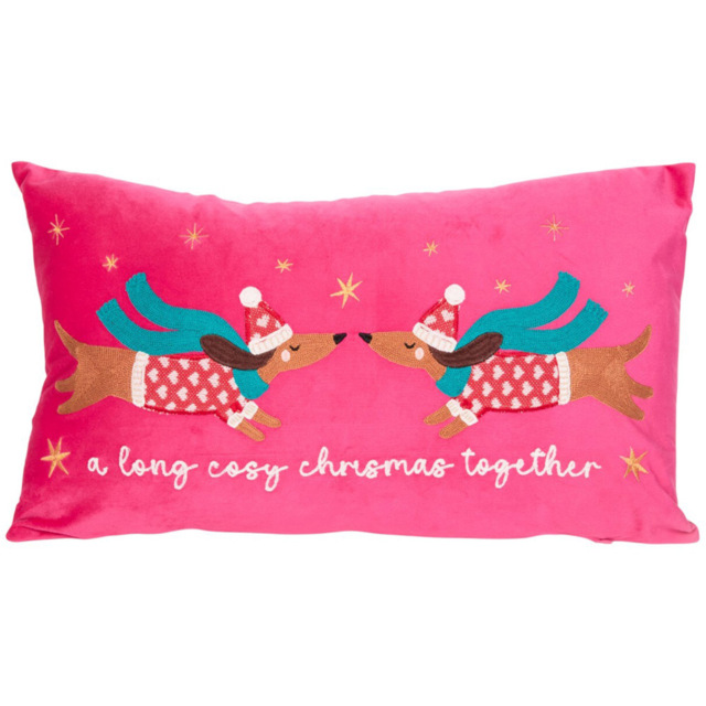 Pink Long Cosy Christmas Cushion 60 x 35cm - image 1