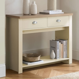 Highgate 2 Drawer Cream and Oak Console Table