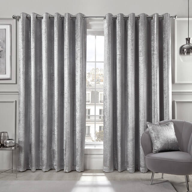 Divante Selina Dotty Stripe Silver Curtains 168 x 137cm - image 1