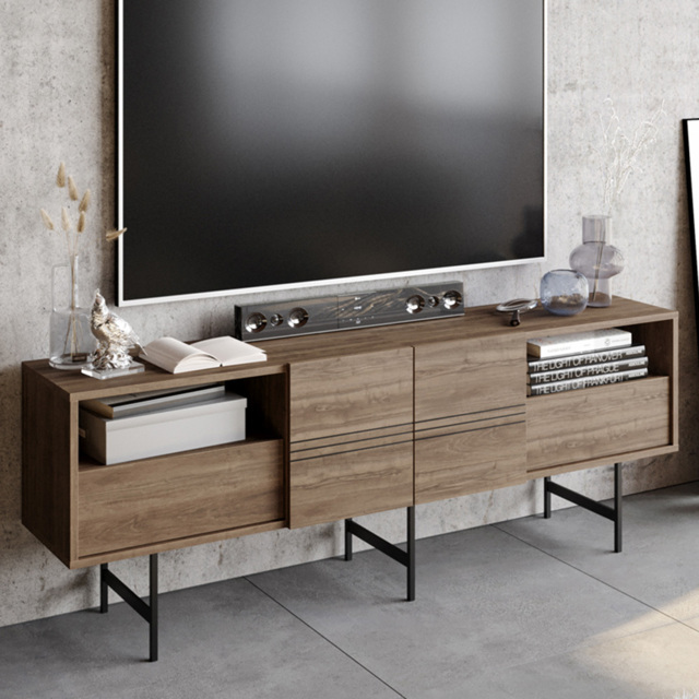 Decorotika Derin Walnut and Black 4 Door 2 Shelf TV Unit - image 1