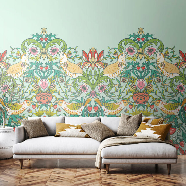 Origin Murals Birds Fruit and Foliage Blue Wall Mural - image 1