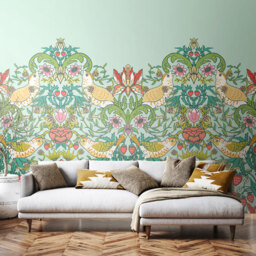 Origin Murals Birds Fruit and Foliage Blue Wall Mural - thumbnail 1