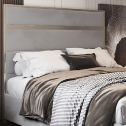 Bentley Grey Double Velvet Upholstered Metal Bed Frame with Panelled Headboard - thumbnail 3