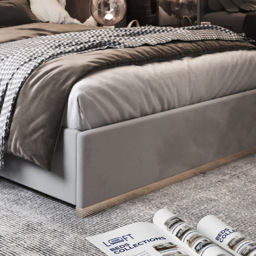 Bentley Grey Double Velvet Upholstered Metal Bed Frame with Panelled Headboard - thumbnail 4