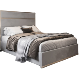 Bentley Grey Double Velvet Upholstered Metal Bed Frame with Panelled Headboard - thumbnail 2