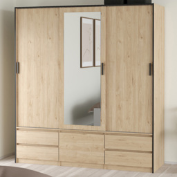 Florence 4 Door 4 Drawer Jackson Hickory Oak Sliding Wardrobe - thumbnail 1
