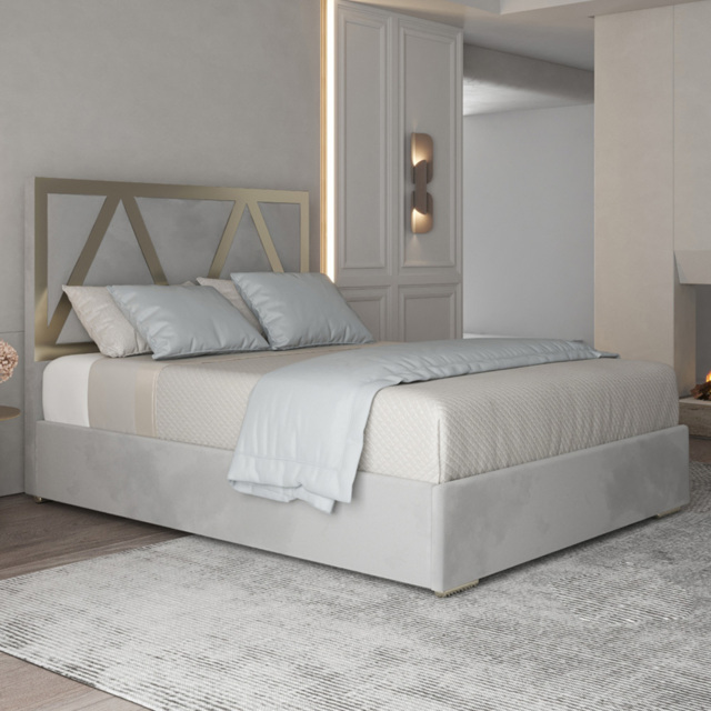 Alison Grey King Size Velvet Upholstered Metal Bed Frame with Panelled Headboard - image 1