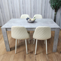 Kosy Koala 4 Seater Faux Leather Rectangular Dining Set Stone Grey Effect and Cream