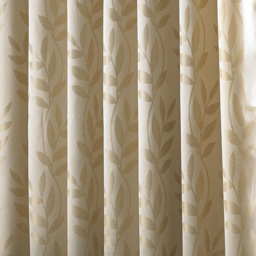 Alan Symonds Dupion Leaf Jacquard Ring Top Eyelet Curtains Latte 168 x 229cm - thumbnail 4