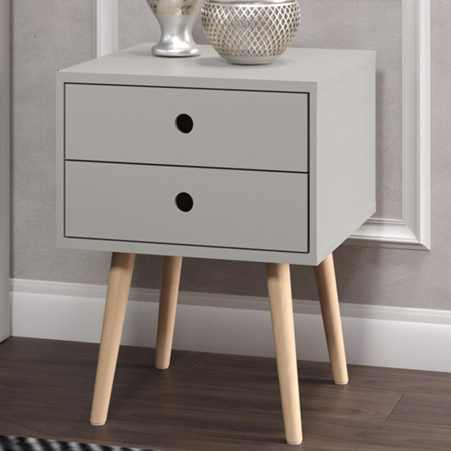Scandia 2 Drawer Light Grey Tapered Legs Bedside Table - image 1
