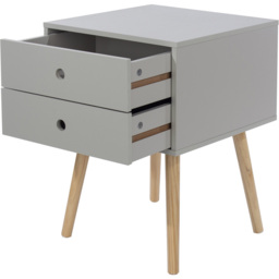 Scandia 2 Drawer Light Grey Tapered Legs Bedside Table - thumbnail 4