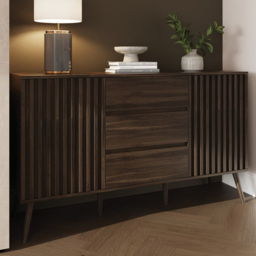 GFW Rowan Walnut 2 Door 3 Drawer Slatted Large Sideboard - thumbnail 1