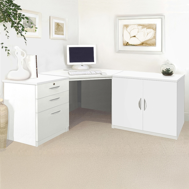 R White Cabinets Set 13 2 Door 3 Drawer White Computer Desk - image 1