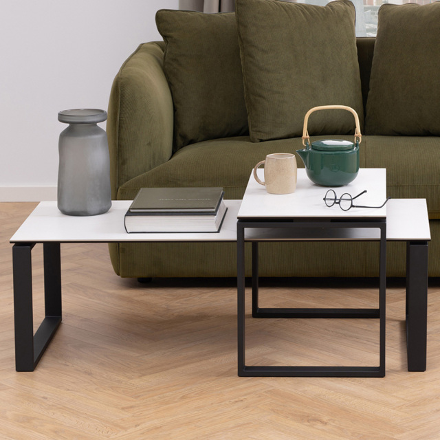Florence Katrine White Ceramic Akranes Top Coffee Table Set of 2 - image 1