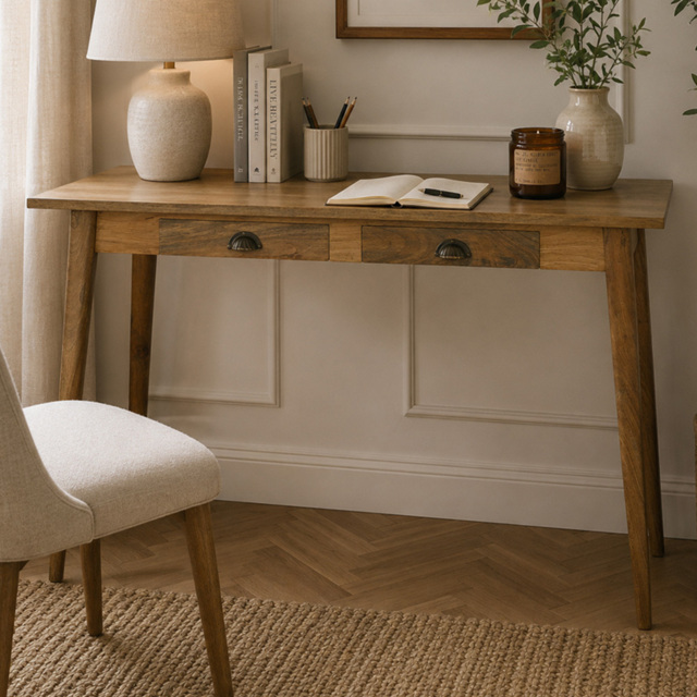 Artisan Furniture Brown 2 Drawer Solid Wood Nordic Writing Desk - image 1