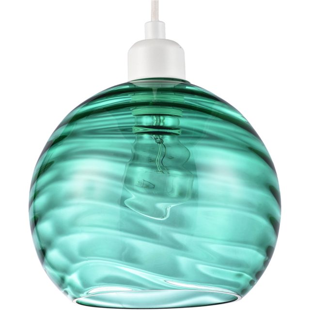 Happy Homewares Emerald Green Circular Ribbed Glass Ceiling Pendant Shade - image 1