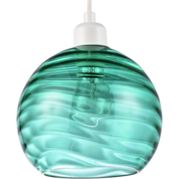 Happy Homewares Emerald Green Circular Ribbed Glass Ceiling Pendant Shade - thumbnail 1