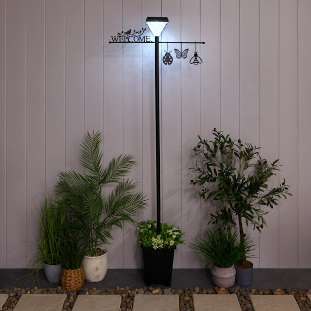 Solar Welcome Lamp Post Light Black - image 1