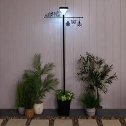 Solar Welcome Lamp Post Light Black