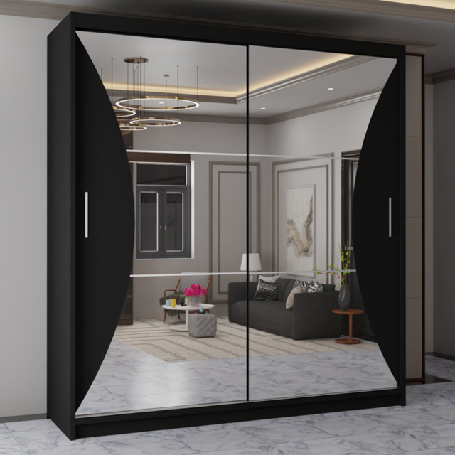 Sliding Wardrobes 4U California Black 2 Door Wide Curved Mirrored Wardrobe - image 1