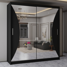 Sliding Wardrobes 4U California Black 2 Door Wide Curved Mirrored Wardrobe