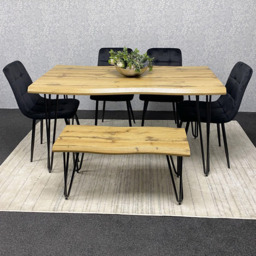 Kosy Koala 6 Seater Velvet Wooden Dining Set with Bench Black - thumbnail 1