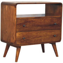 Artisan Furniture Dark Brown 2 Drawer Single Shelf Solid Wood Curved Nordic Charm Chest - thumbnail 3
