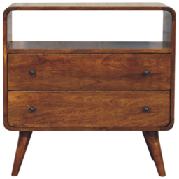 Artisan Furniture Dark Brown 2 Drawer Single Shelf Solid Wood Curved Nordic Charm Chest - thumbnail 2
