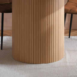 Axel 4 Seater Round Fluted Dining Set Oak and Russet Fabric - thumbnail 4
