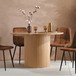 Axel 4 Seater Round Fluted Dining Set Oak and Russet Fabric