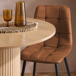 Axel 4 Seater Round Fluted Dining Set Oak and Russet Fabric - thumbnail 3
