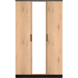 Crowndale Java Slatt Effect and Black 3 Door Tall Mirror Wardrobe Ready Assembled - thumbnail 2