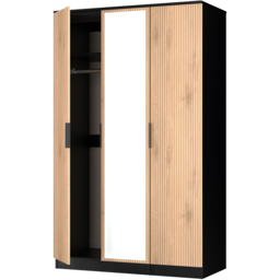 Crowndale Java Slatt Effect and Black 3 Door Tall Mirror Wardrobe Ready Assembled - thumbnail 4