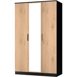 Crowndale Java Slatt Effect and Black 3 Door Tall Mirror Wardrobe Ready Assembled - thumbnail 3