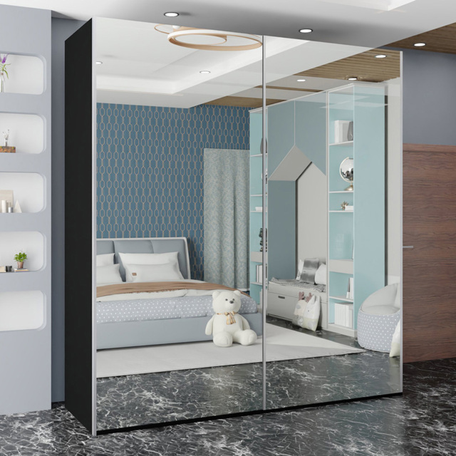 Sliding Wardrobes 4U Etna Black 2 Door Wide Full Mirrored Wardrobe - image 1