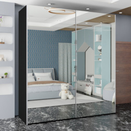 Sliding Wardrobes 4U Etna Black 2 Door Wide Full Mirrored Wardrobe