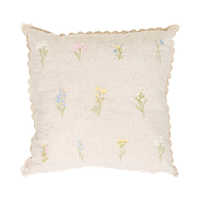 Pippa Floral Embroidered Cushion Beige - image 1