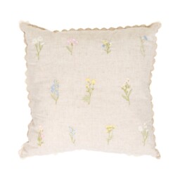 Pippa Floral Embroidered Cushion Beige - thumbnail 1
