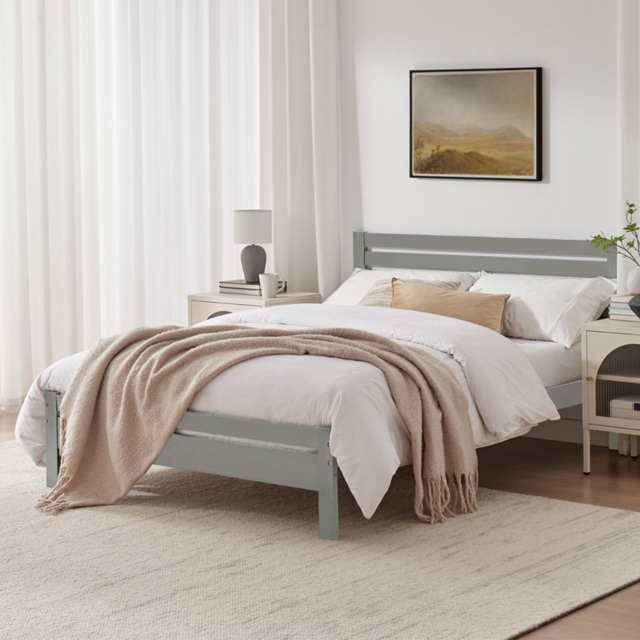 Furniturebox Cadhla Double Light Grey Solid Pine Bed Frame - image 1