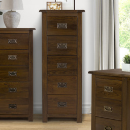 Boston 5 Drawer Dark Lacquer Narrow Chest of Drawers - thumbnail 1