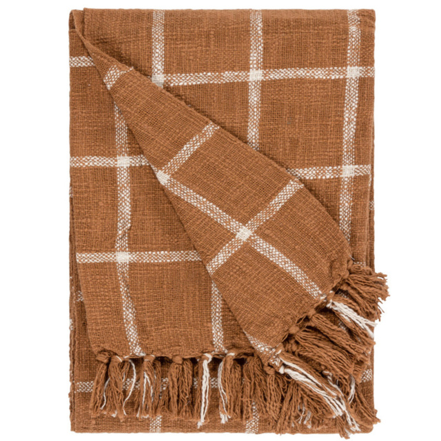 Yard Beni Ginger and Natural Checked Fringed Throw 130 x 180cm - image 1