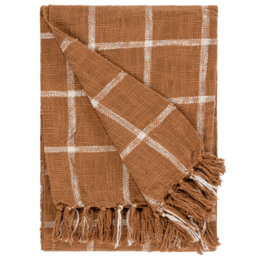 Yard Beni Ginger and Natural Checked Fringed Throw 130 x 180cm - thumbnail 1