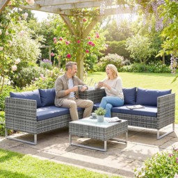 Outsunny Dark Blue 4 Seater PE Rattan L-Shape Corner Garden Sofa Set - thumbnail 1
