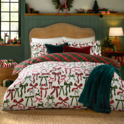 Furn Nathalie Festive Bows Printed Super King Size Reversible Duvet Set