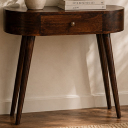 Artisan Furniture California Walnut Single Drawer Solid Wood Rounded Small Console Table